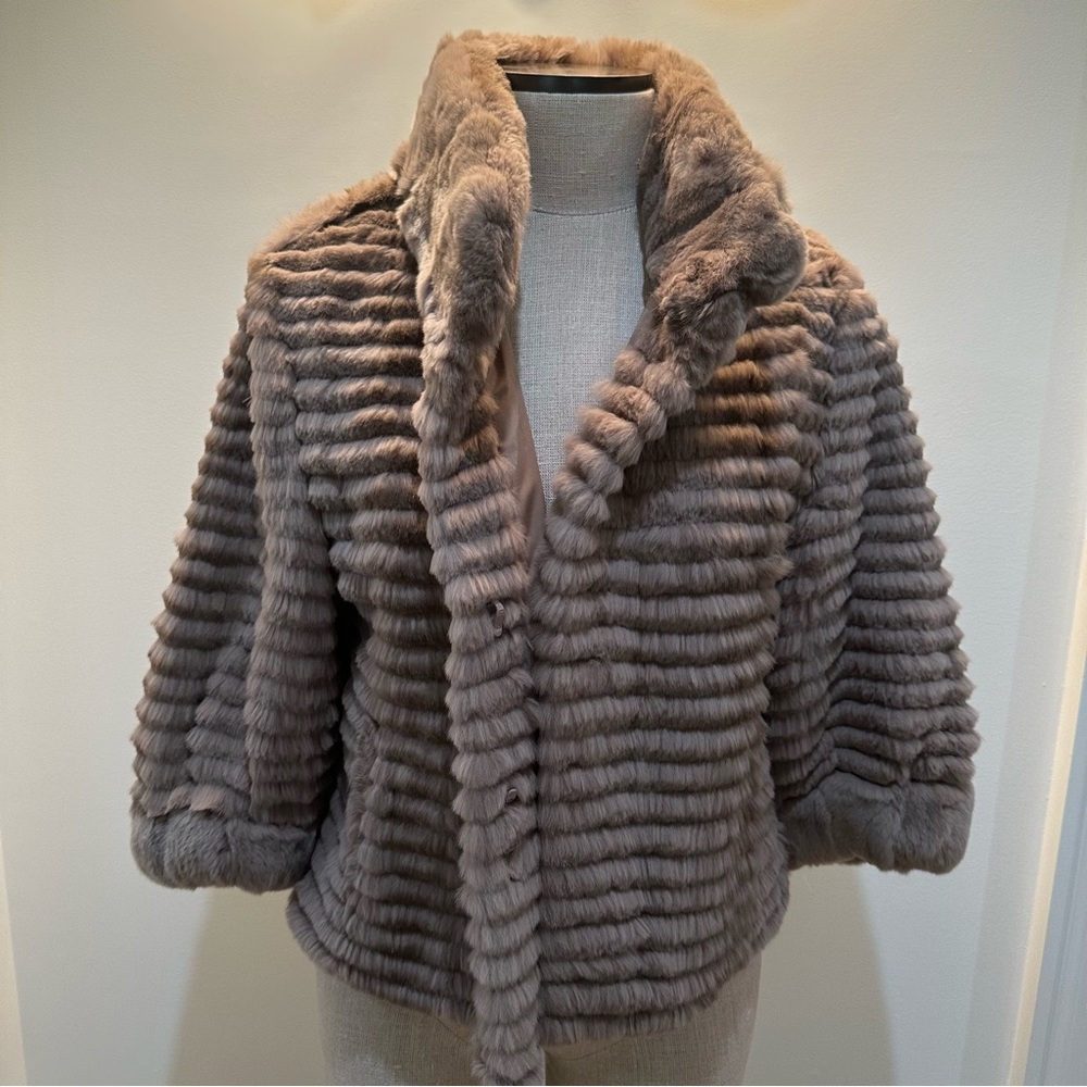 Tan Brown Rabbit Fur Short Cropped Coat
